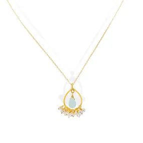 Handmade Gold Plated Silver Necklace With Chalcedony & Pearls