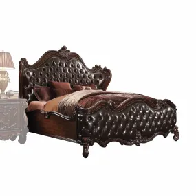 King Tufted Dark Brown Upholstered Faux Leather Bed With Nailhead Trim