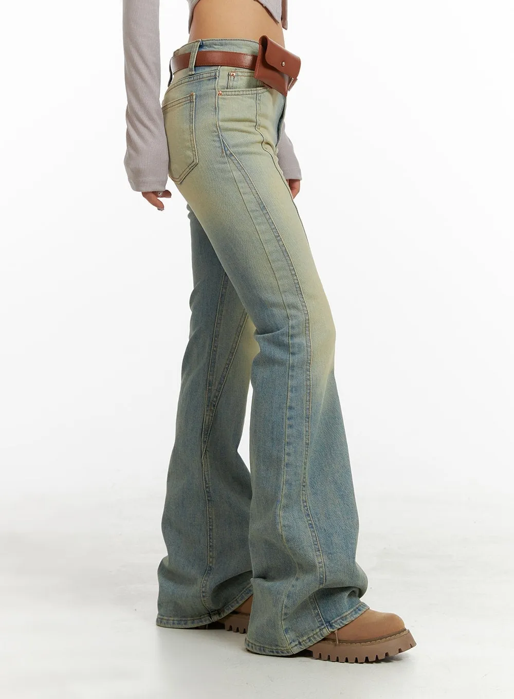 Low Waist Vintage Washed Bootcut Jeans CA416