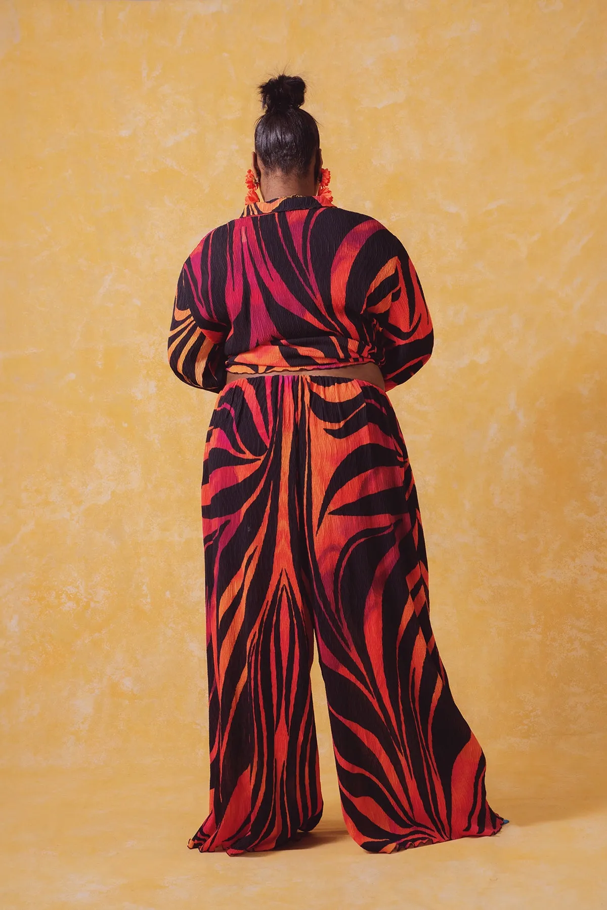 Mawuli Printed Plisse Trousers - Savannah Print Orange