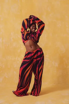 Mawuli Printed Plisse Trousers - Savannah Print Orange