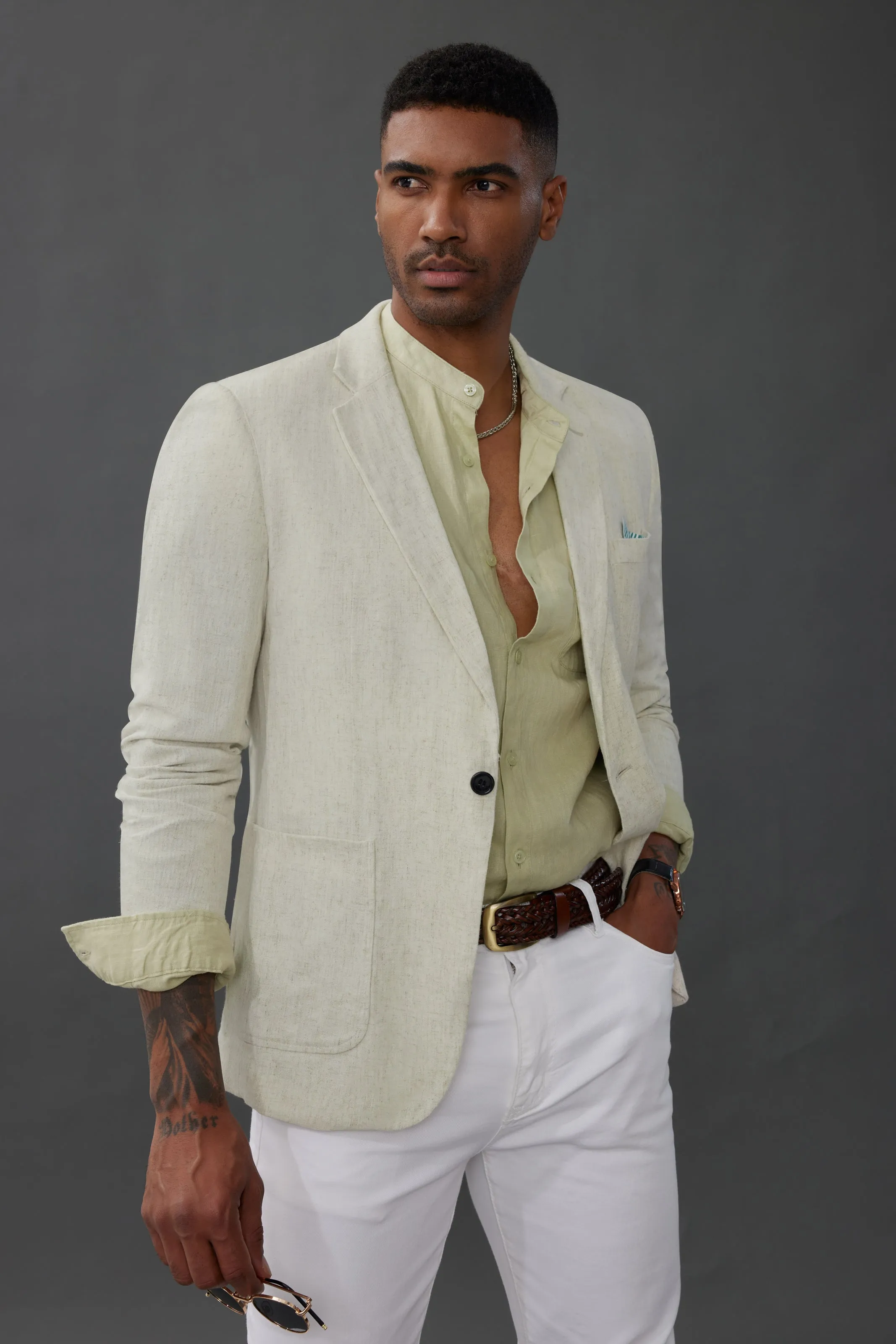 Men's Casual Slim Fit Linen Jacket Lightweight Two Buttons Blazer Sporty Slim Fit Leisure Blazer