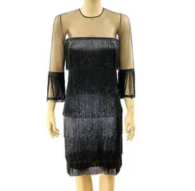 Naeem Khan Black Fringed Beaded Party Dress Size S/M