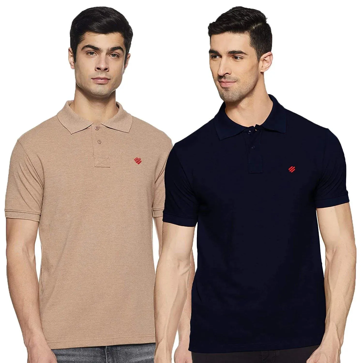 ONN Men's Cotton Polo T-Shirt (Pack of 2) in Solid Camel-Nave Blue colours