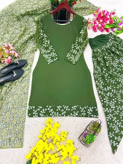 Parrot Green Georgette Embroidery Punjabi Dhoti Suit UK Next Day