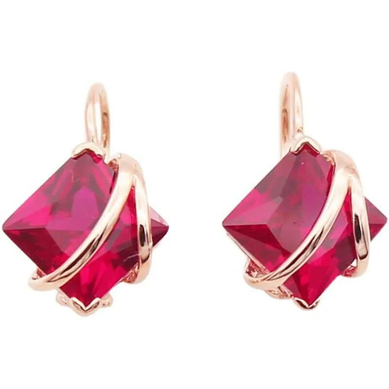 Square Ruby Ear Buckle Charm Earrings