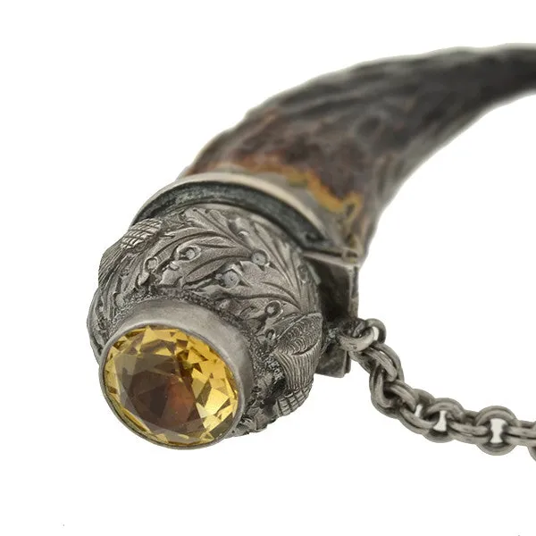 Victorian Scottish Sterling, Citrine & Horn Bottle Pendant