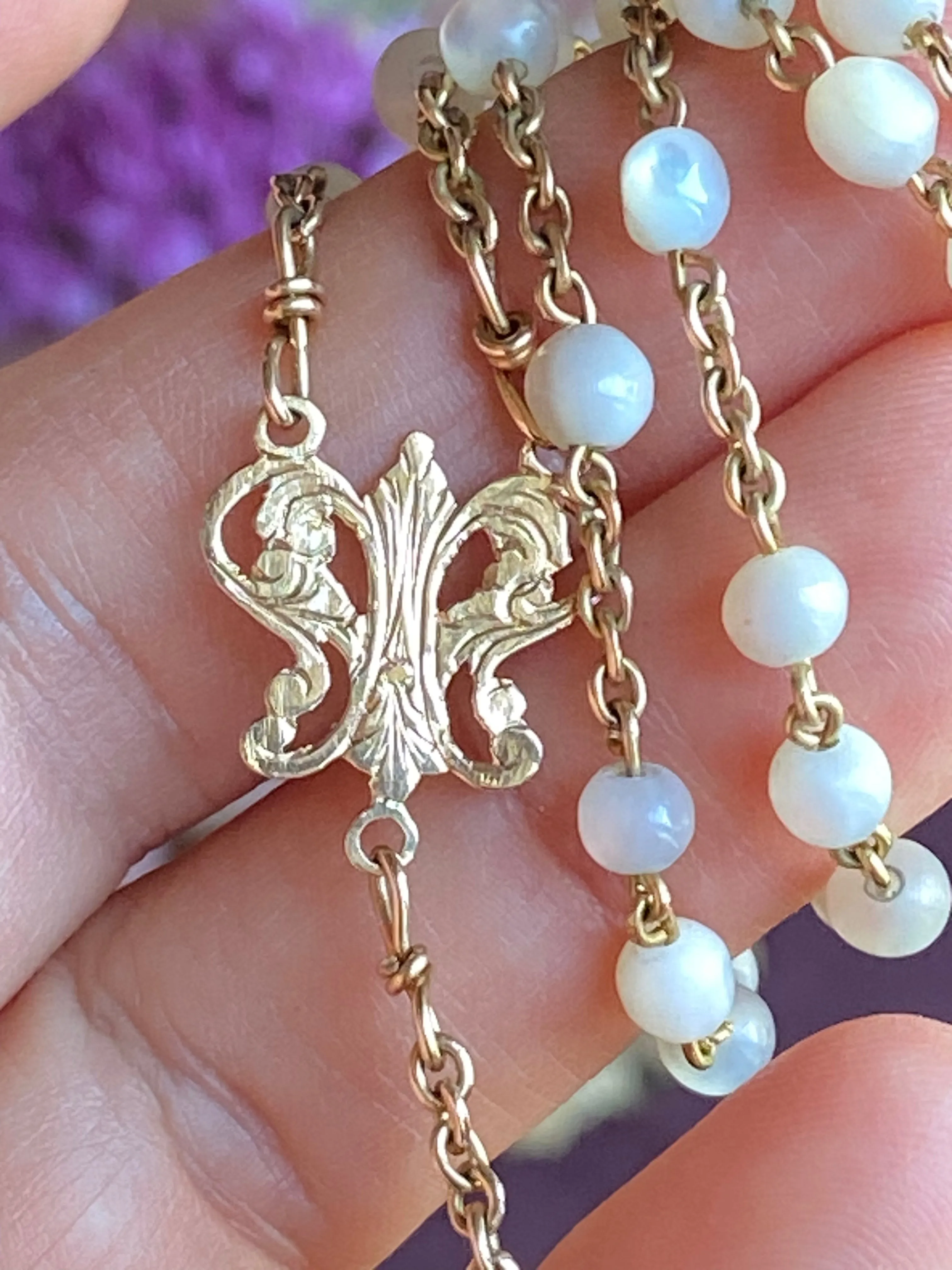 Vintage Rosary, 18K Gold and Mother of Pearl