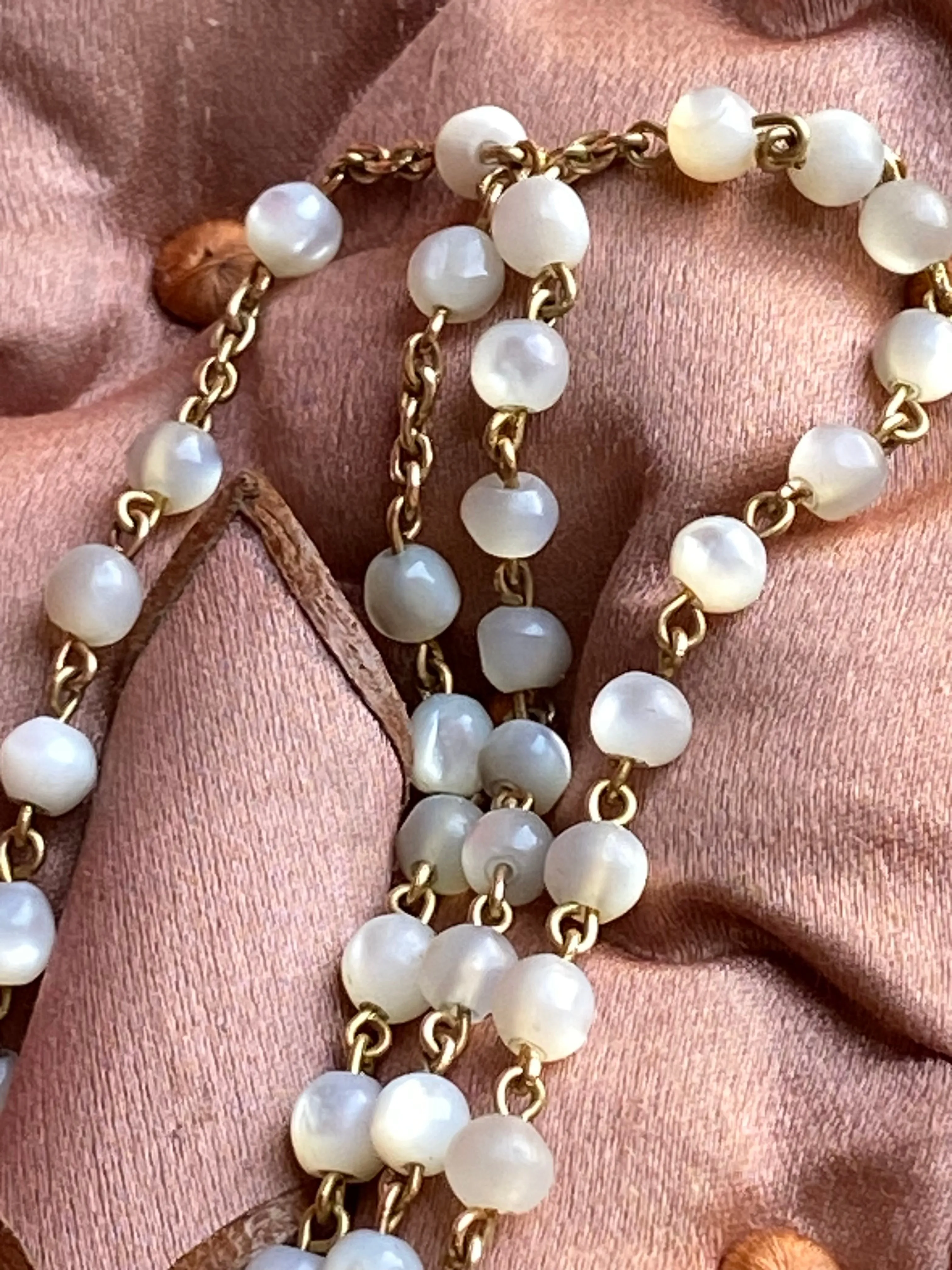 Vintage Rosary, 18K Gold and Mother of Pearl